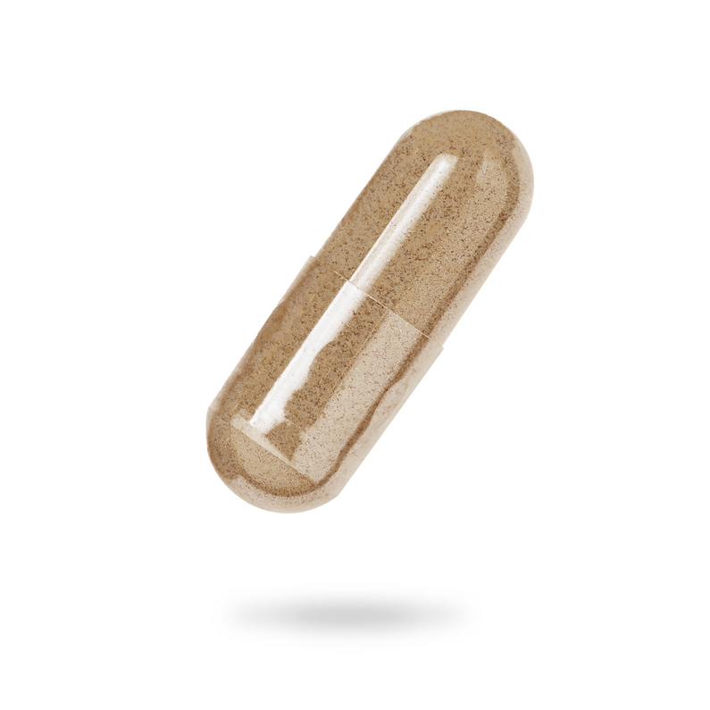 Image of a floating Crystal Clear Uric Acid Cleanse brown supplement capsule that is a natural remedy for gout pain relief